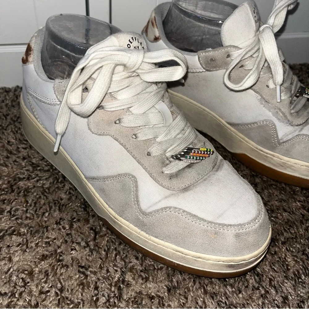 Loeffler Randall Keira Low Top Platform Sneaker Leather Suede Calf Hair Sz 7.5